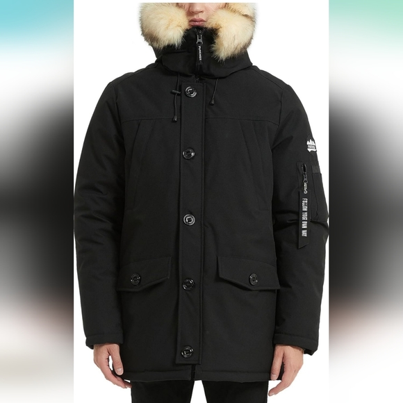 PUREMSX Men's Quilted Jacket Parka Insulated Fur Hooded Heavy Duty Overcoat Sz M - Picture 2 of 16